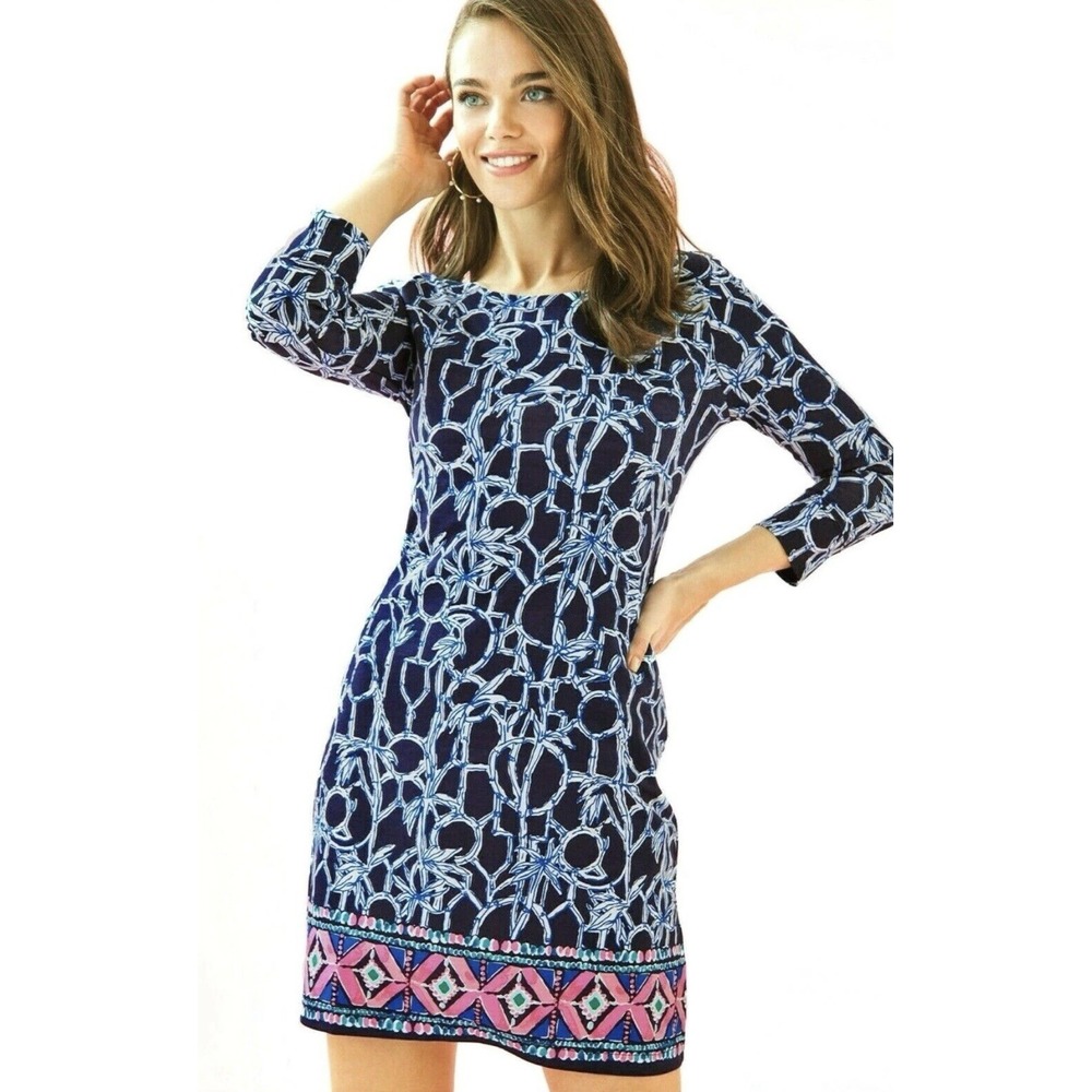Lilly Pulitzer Hollee High Tide Lucky Bamboo Cotton Dress Small *short sleeves*